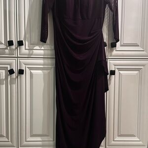 Alex Evenings Deep Plum Long Sleeve Draped Maxi Dress